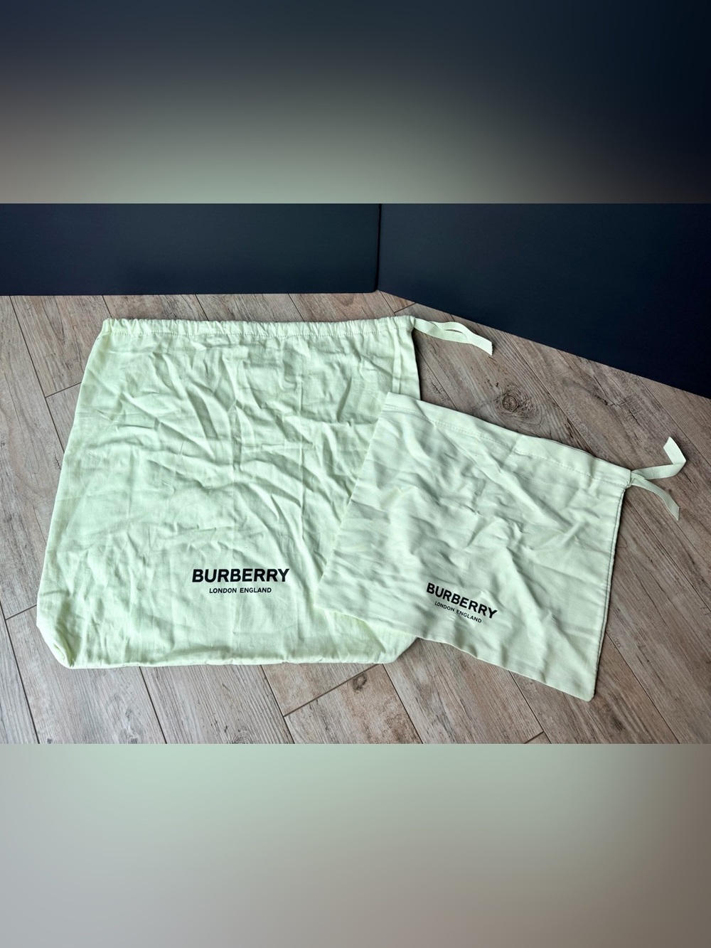 Authentic Burberry Mint Green Drawstring Dust Bags - Large Tote & Medium Shoe